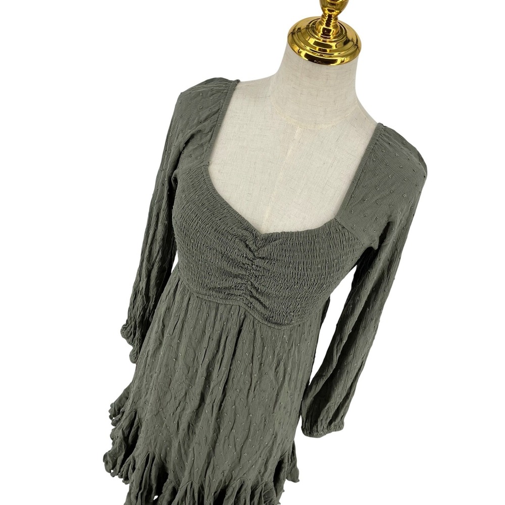 Altar'd State Olive Green Swiss Dot Smocked Mini Dress
